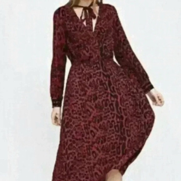 Zara Leopard Print Midi Dress Red and Black - Picture 2 of 13